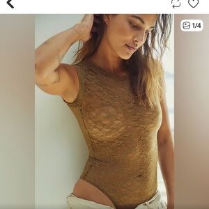 Free People Intimately Gold/green Lace Bodysuit